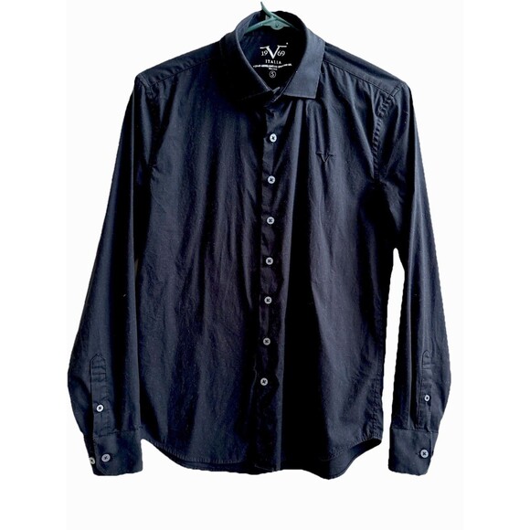 Mens Versace 19V69 Milano Italia Black Button Down LS Stretch Shirt Size S - Picture 1 of 12